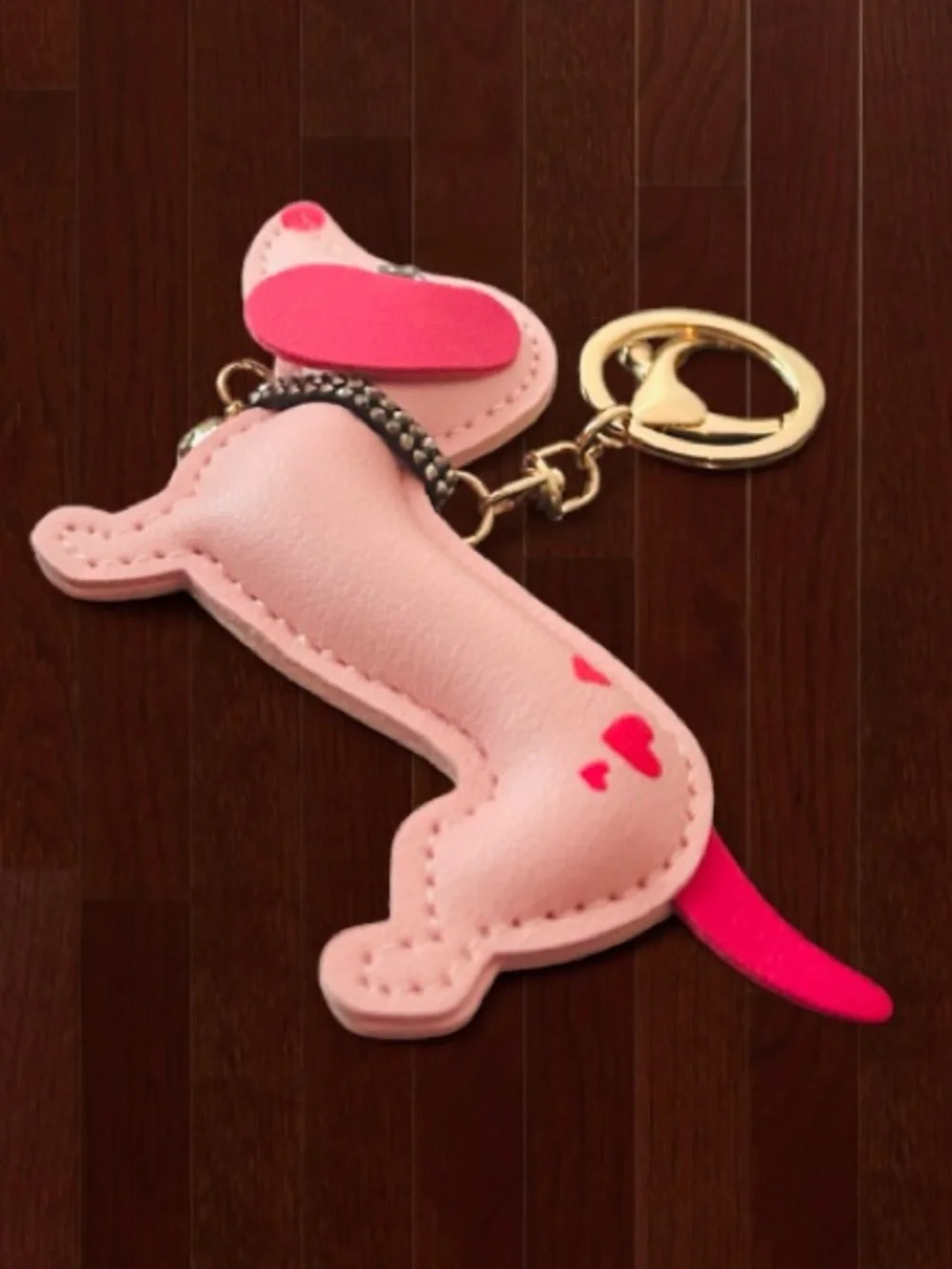 🆕💕🐶 Hot Pink Heart Spotted Dog With Bling Collar Keychain Charm NWT